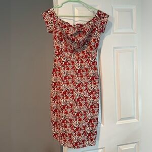 Floral Print Short-Sleeved Cocktail Dress